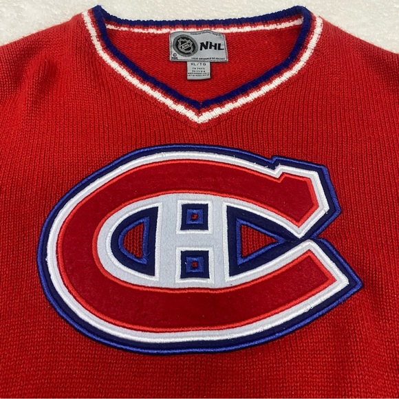 Vintage NHL Montreal Canadiens Knit Sweater Men's XL Red Embroidered Crest Logo - Picture 3 of 12